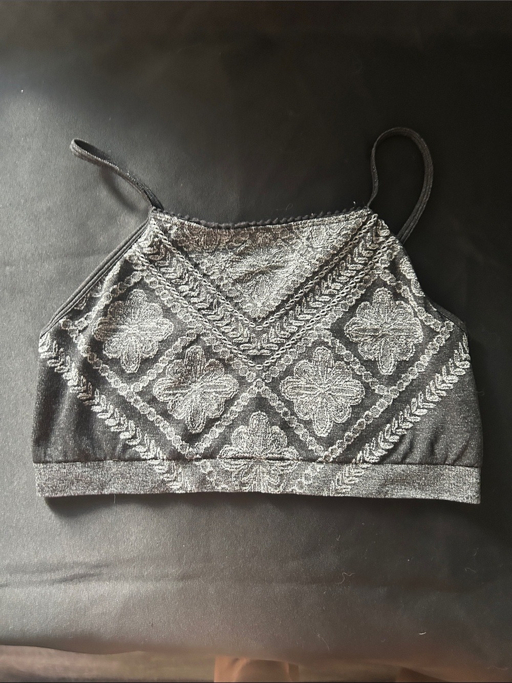 Black Embroidered High-Neck Cropped Cami Top